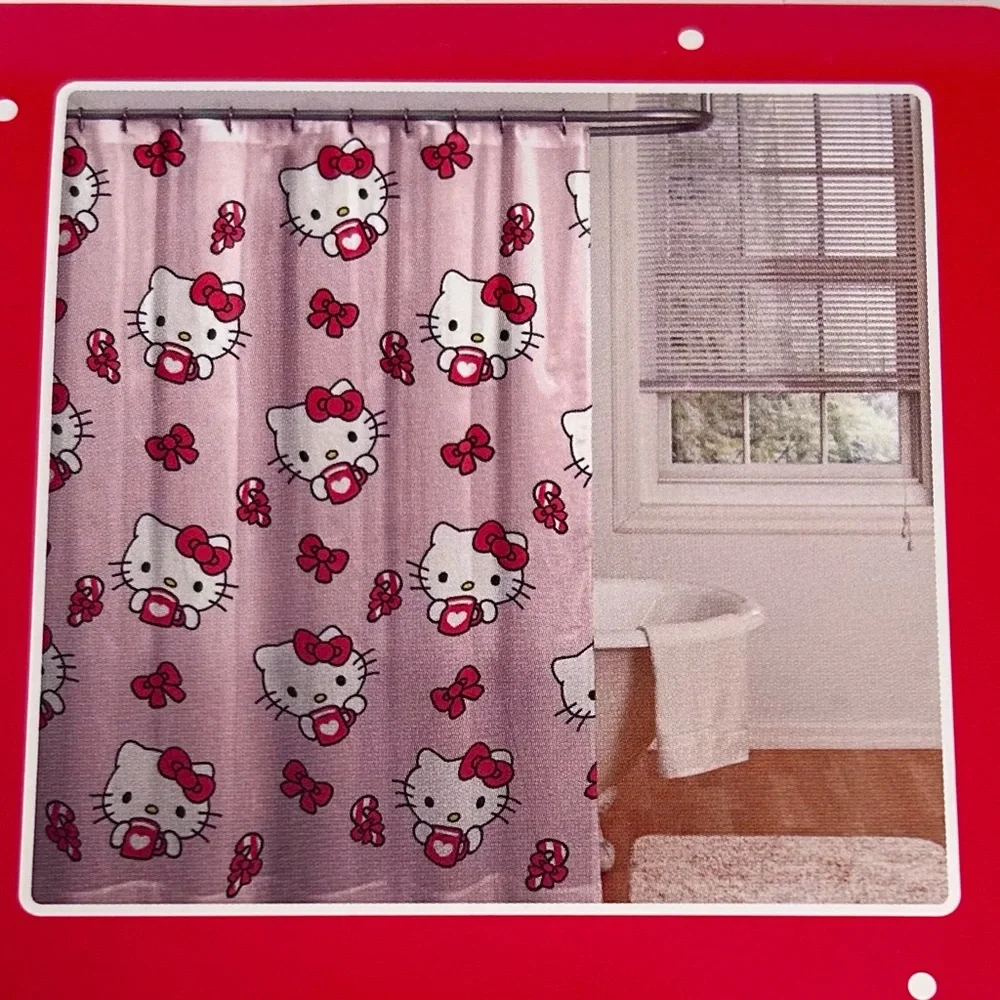 Hello Kitty Shower Curtain featuring Hello Kitty with Mug, candy canes and bows